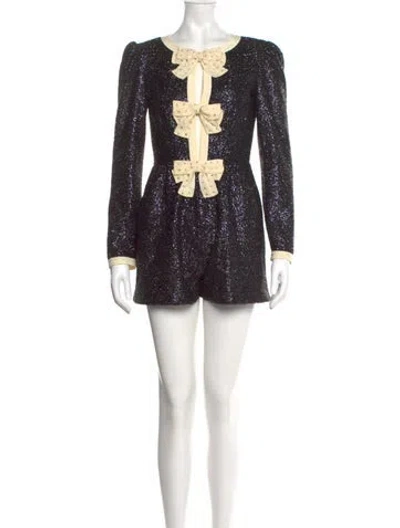 Pre-owned Saloni Printed Scoop Neck Romper W/ Tags In Blue