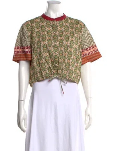 Pre-owned Saloni Printed Short Sleeve Crop Top In Multicolor