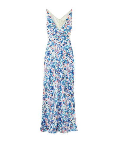 Saloni Printed Silk-satin Maxi Dress In Brown