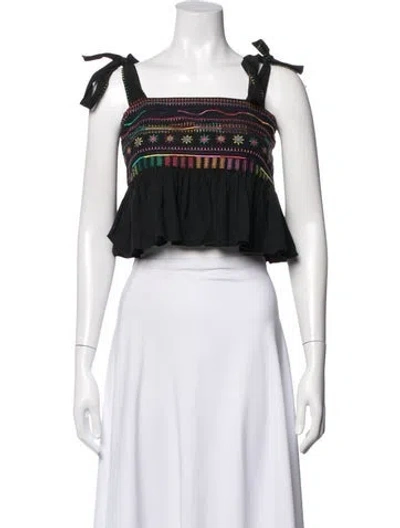 Pre-owned Saloni Printed Square Neckline Crop Top In Black