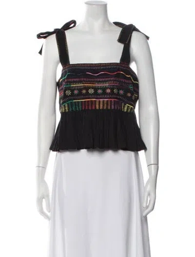 Pre-owned Saloni Printed Square Neckline Top In Black