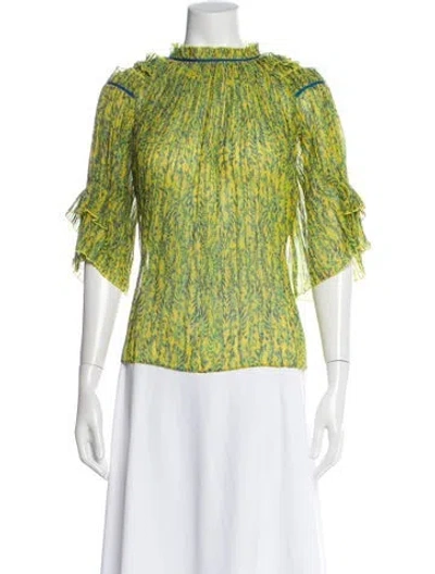 Pre-owned Saloni Printed Three-quarter Sleeve Blouse In Yellow