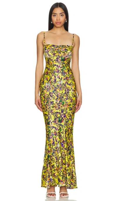 Saloni Renee Long Dress In Ornamental Citrine