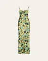Saloni Renee Long Floral Silk Spaghetti-strap Dress In Multi