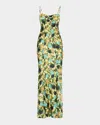 Saloni Renee Long Floral Silk Spaghetti-strap Dress