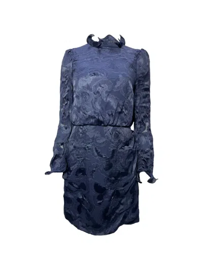 Pre-owned Saloni Rina B Ruffled-neck Mini Dress In Blue