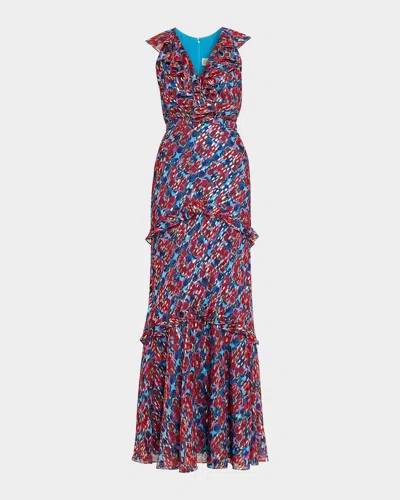 SALONI RITA FLORAL RUFFLED MAXI DRESS