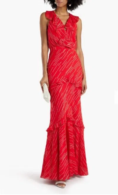 Saloni Rita Ruffled Silk Blend Maxi Dress In Red