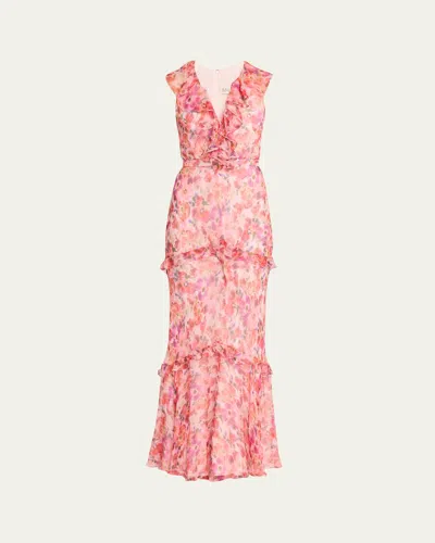 Saloni Rita Tiered Ruffle Cocktail Dress In Multi