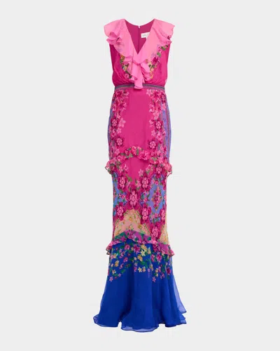 Saloni Rita Tiered Ruffle Cocktail Dress In Pink