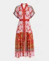 Saloni Riya-b Belted Floral Linen Maxi Shirt Dress