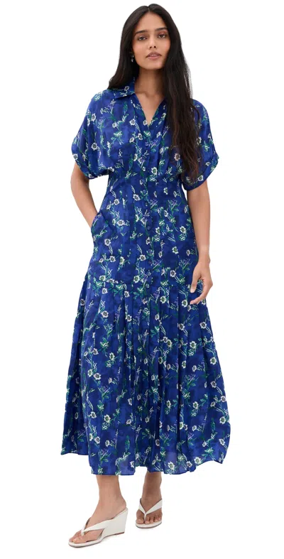 Saloni Riya Floral-printed Chiffon Midi Dress In Blue