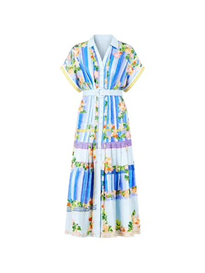 Saloni Riya-b Floral-print Midi Dress In Blue