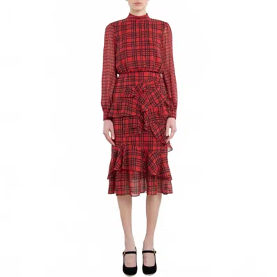 Saloni Ruffle Dress In Tattersall Rouge