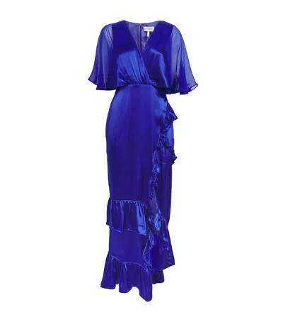 Saloni Ruffle Rose Midi Dress In Blue