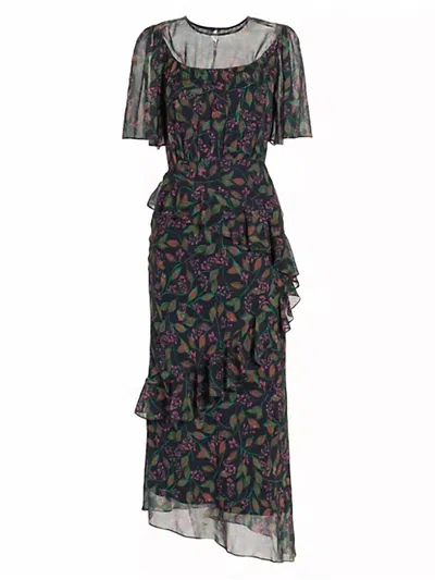 Saloni Ruffled Silk Georgette Midi-dress In Cedar In Purple