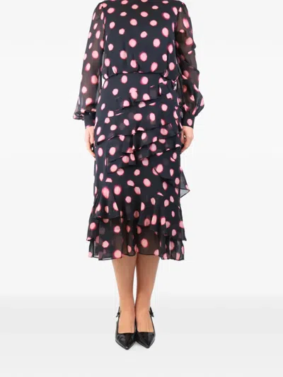 Pre-owned Saloni Ruffled-design Polka-dot Midi Dress In Black