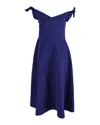 Saloni Ruth Off The Shoulder Neoprene Midi Dress In Blue Polyester In Blue