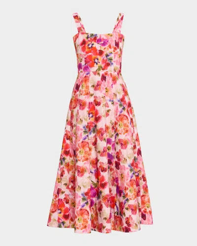Saloni Sabrina Floral A-line Midi Dress In Pink