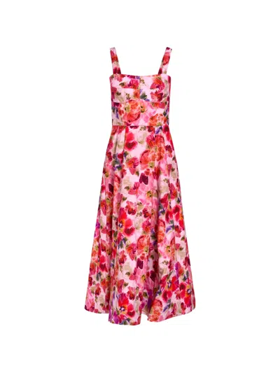 Saloni Sabrina Floral-print Midi Dress In Pink