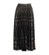 Saloni Satin Pendant Stripe Print Pleated Midi Skirt In Black
