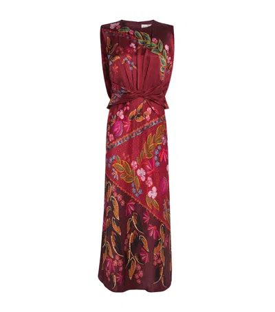Saloni Satin Terrazzo Print Gwen Midi Dress In Brown