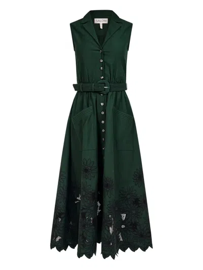 Saloni Scalloped-hem Midi Dress In Green