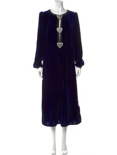 Pre-owned Saloni Scoop Neck Long Dress In Blue