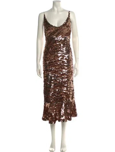 Pre-owned Saloni Scoop Neck Long Dress In Brown