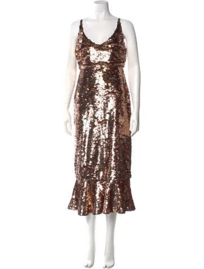Pre-owned Saloni Scoop Neck Long Dress W/ Tags In Neutrals