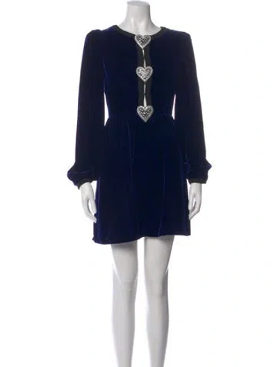 Pre-owned Saloni Scoop Neck Mini Dress In Blue