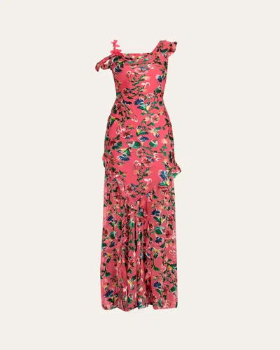 Saloni Seema Floral Silk Chiffon Maxi Dress In Pink