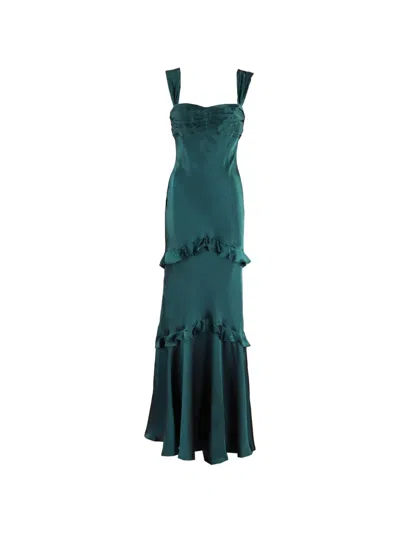 Saloni Selma Ruffled Long Dress In Green