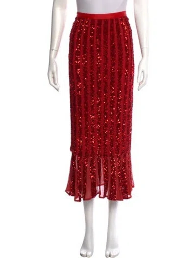 Pre-owned Saloni Sequin Embellishments Midi Length Skirt In Red