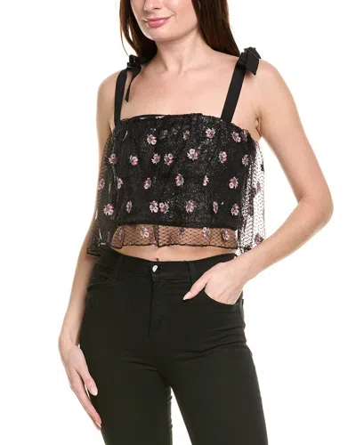 Saloni Sequin Silk-trim Top In Black