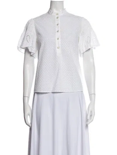 Pre-owned Saloni Short Sleeve Blouse In White