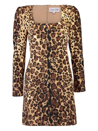 Saloni Shree Long-sleeve Mini Dress In Animal Print
