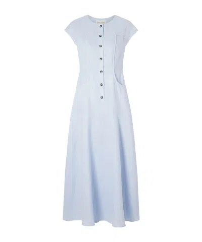 Saloni Sierra Linen Midi Dress In Blue
