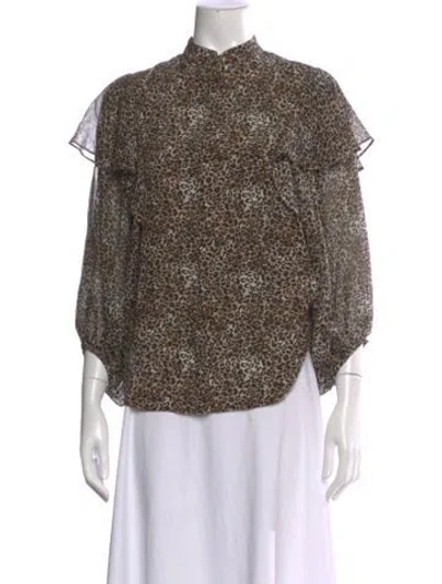 Pre-owned Saloni Silk Animal Print Blouse In Brown