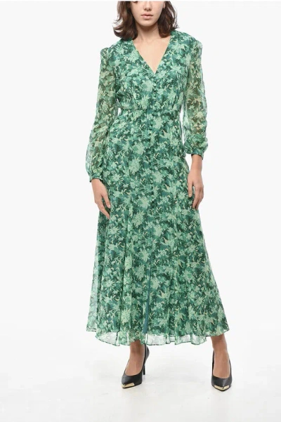 Saloni Silk Chiffon Annabelle Shirt Dress With Plant Motif In Multi