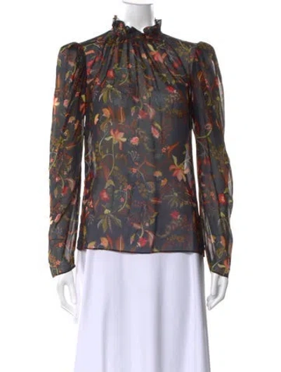 Pre-owned Saloni Silk Floral Print Blouse In Black
