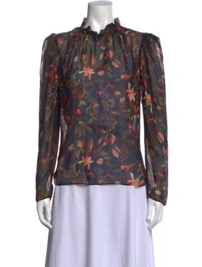 Pre-owned Saloni Silk Floral Print Blouse In Black