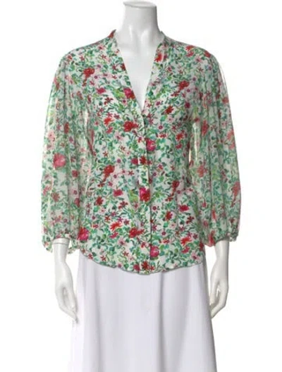 Pre-owned Saloni Silk Floral Print Blouse In Green