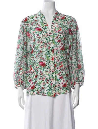 Pre-owned Saloni Silk Floral Print Blouse In Green