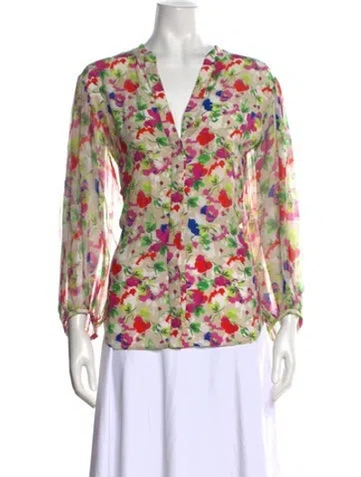 Pre-owned Saloni Silk Floral Print Blouse In Neutral