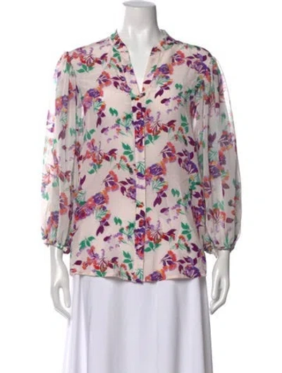 Pre-owned Saloni Silk Floral Print Blouse In Neutral