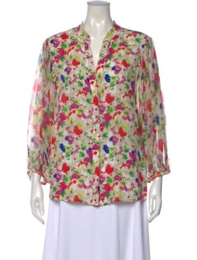 Pre-owned Saloni Silk Floral Print Blouse In Neutral