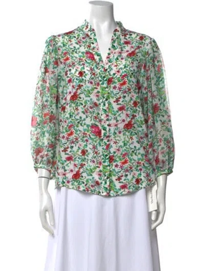 Pre-owned Saloni Silk Floral Print Blouse In Neutrals