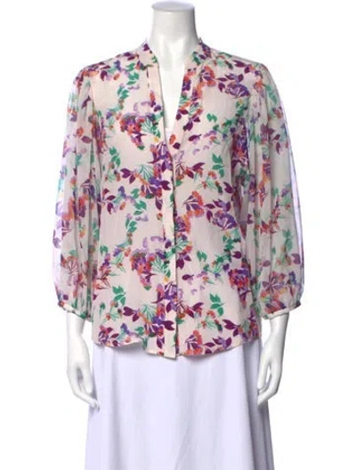 Pre-owned Saloni Silk Floral Print Blouse In Neutrals