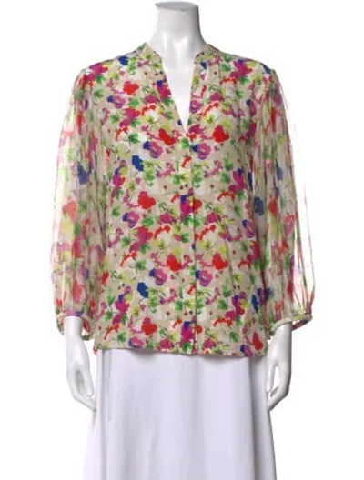 Pre-owned Saloni Silk Floral Print Blouse In Neutrals